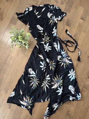 Roxy Black Floral Wrap Maxi Dress